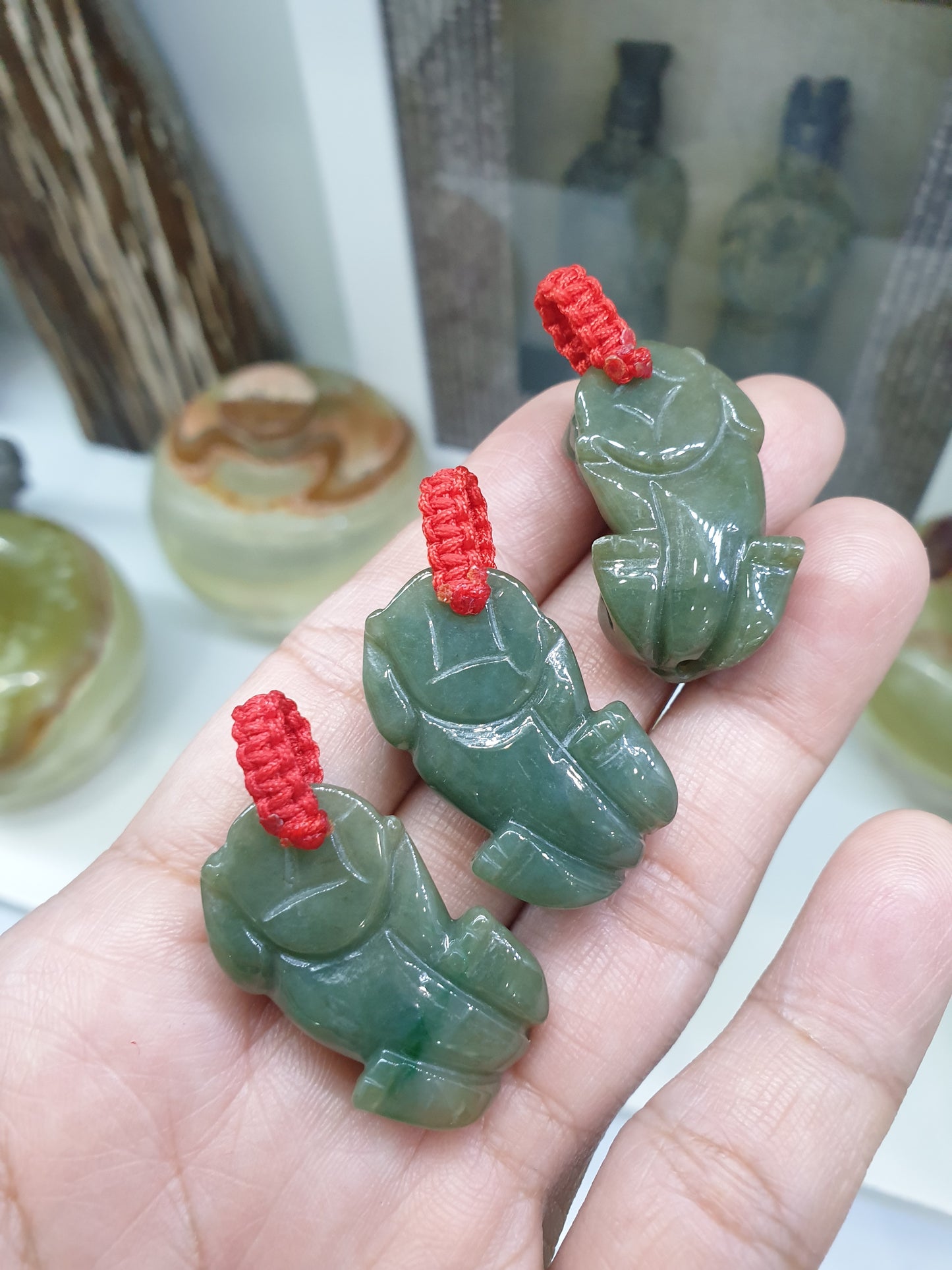 Glossy Green Jade Pixiu Pendant Natural Type A Jadeite with Thread Bail