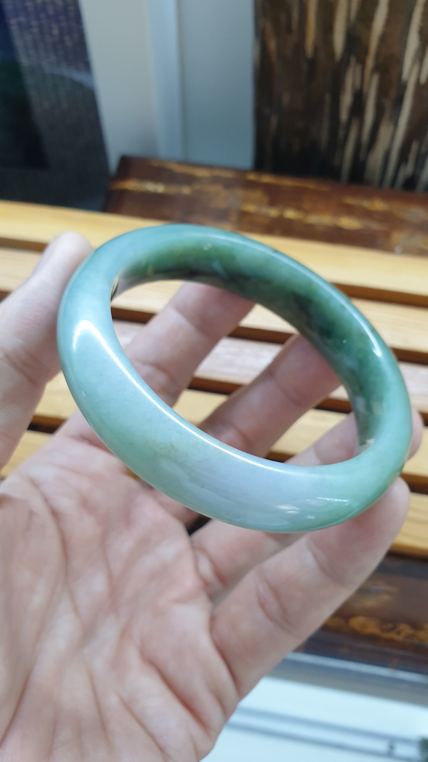 Green Lavender Jade Bangle S58.5 Fei Cui Type A Myanmar Jadeite