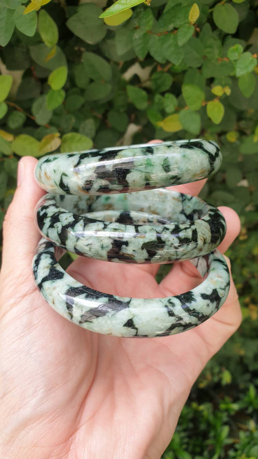 Jade Vintage Everyday Bangle S62 Type A Myanmar Jadeite Rugged Green Natural Organic Look