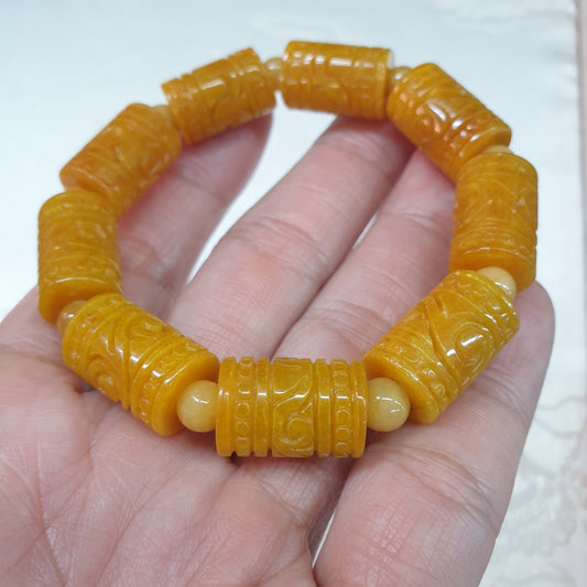 Rich Yellow Jade Ruyi Cylinder Beads Bracelet – Original Jadeite