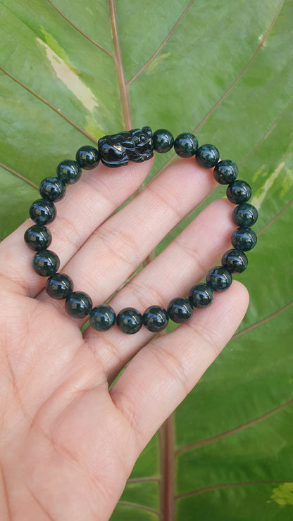 Blue Jade Stack Bracelets 17cm Pixiu and Ru Yi Luckycharms Type A Natural Jadeite