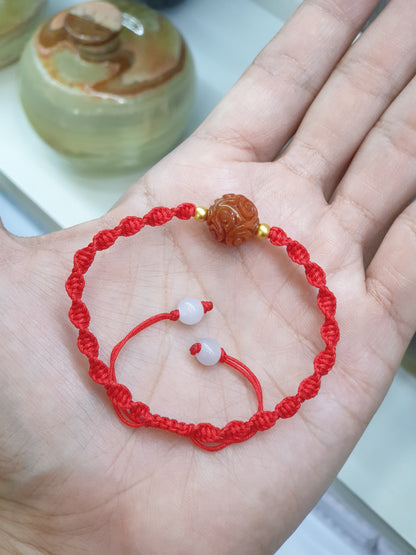 Jade Ru Yi Red Thread Bracelet (Adjustable) | Pure 24K Gold Beads | Fei Cui - Natural Jadeite