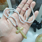 Jade Cross on White Jade beaded Necklace (18") | Fei Cui Type A Jadeite