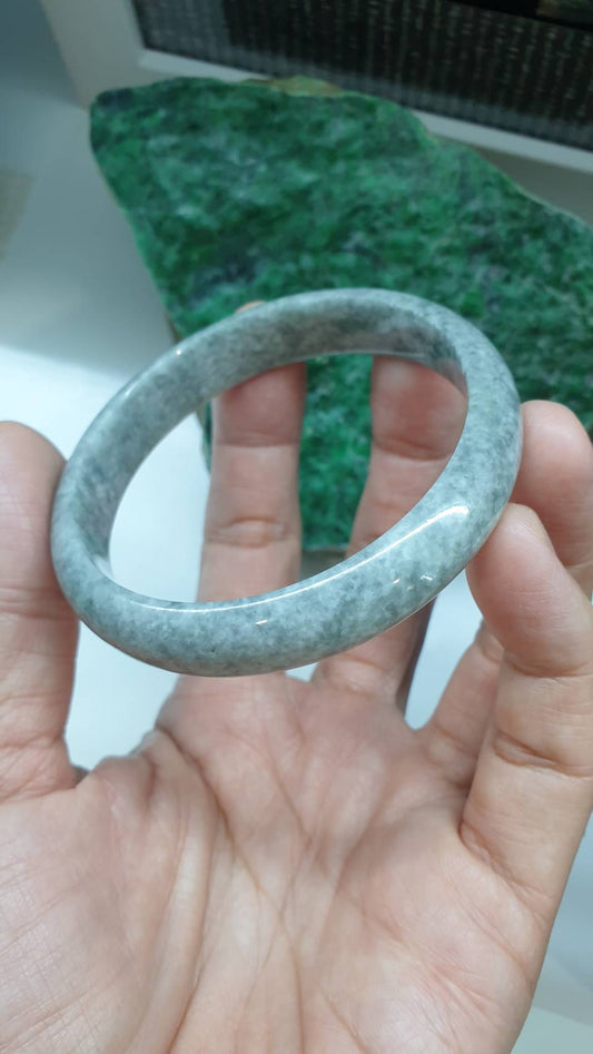 Gray Jade Vintage Bangle S58.5 Speckled Ash Myanmar Natural Jadeite Type A