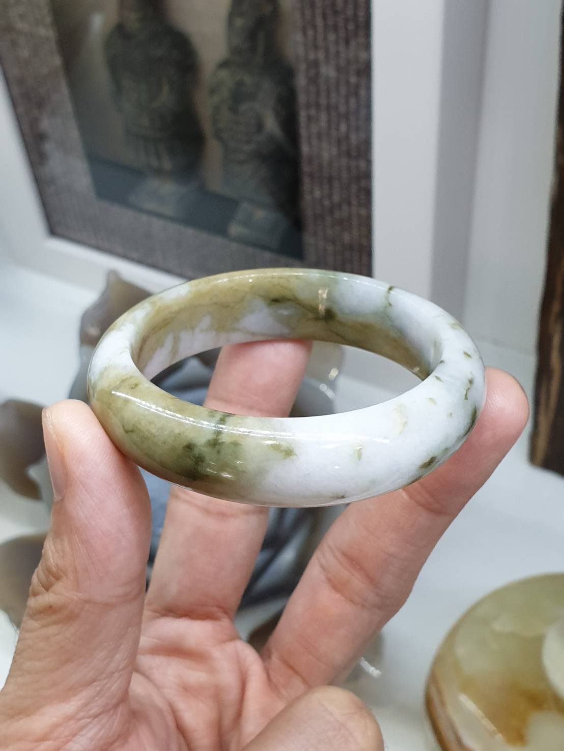 Honey Jade Bangle S52 Type A Myanmar Natural Jadeite Two Toned