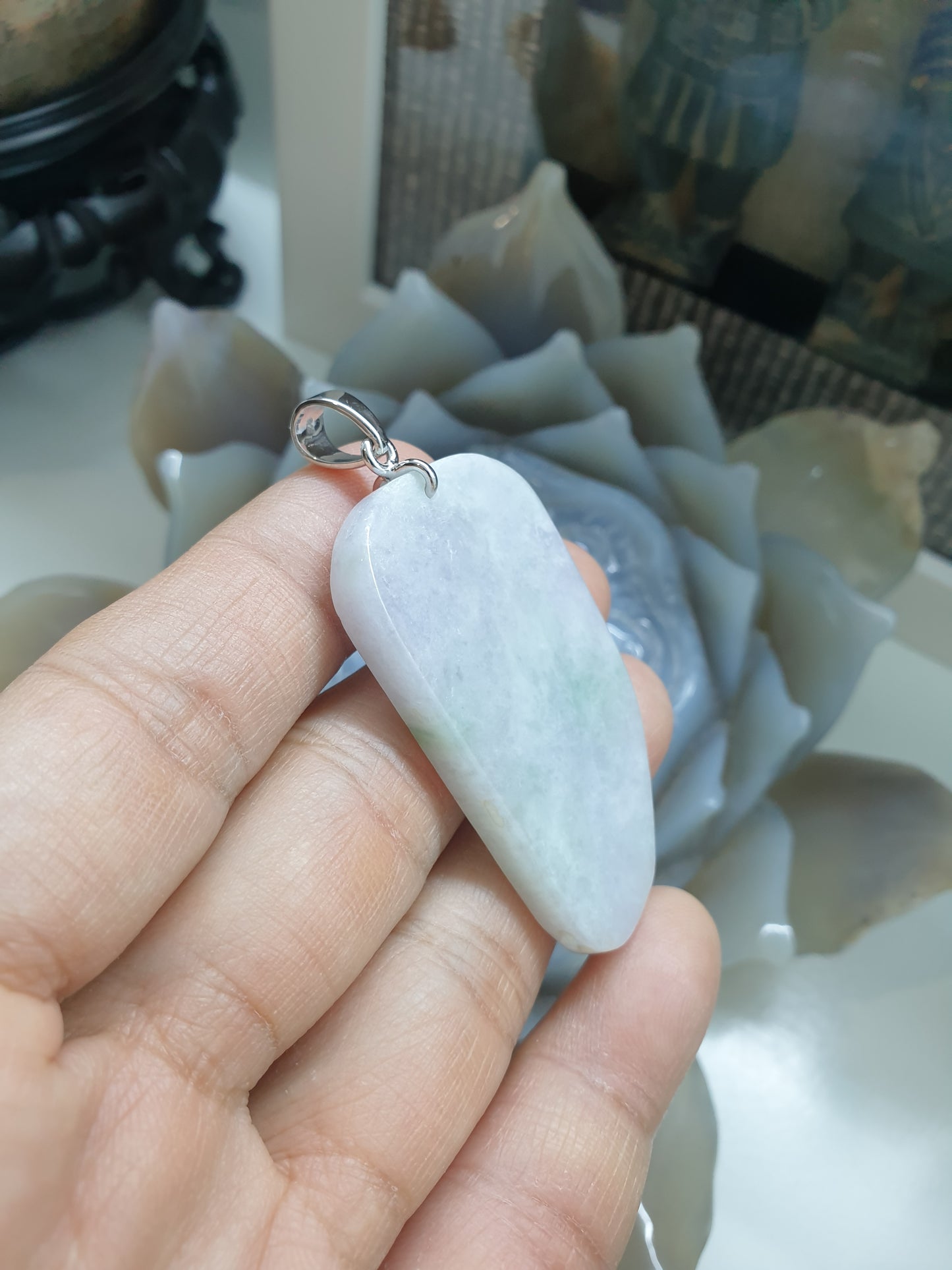 Natural Jadeite Dog Tag Pendant Sterling Silver - Honey Green or Lavender