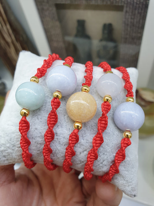 Jade & Gold Beads Braided Bracelet (Adjustable) | Pure 24K Gold | Fei Cui - Type A Jadeite