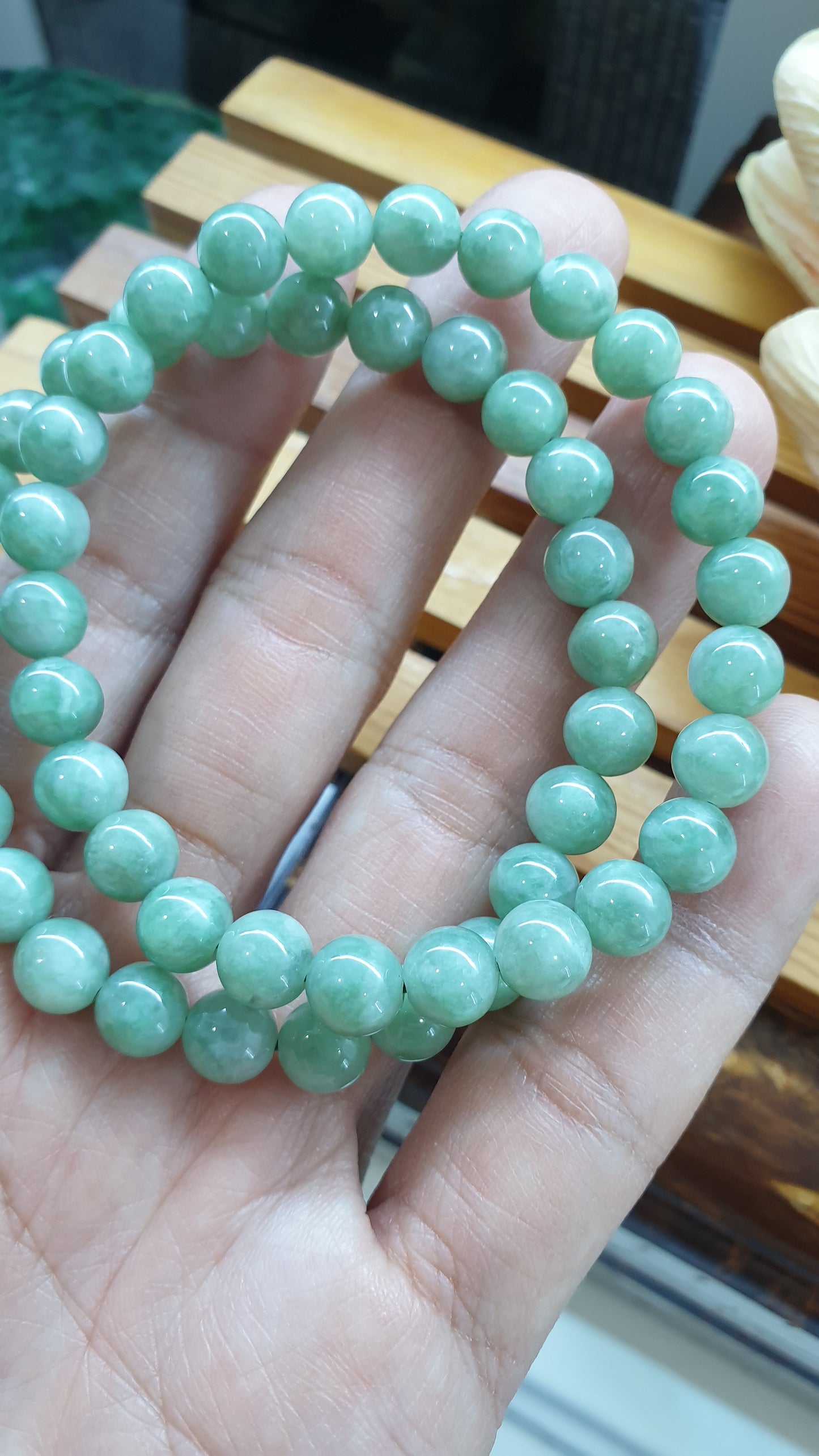 Green Jade Beaded Bracelet 17cm Type A Myanmar Jadeite