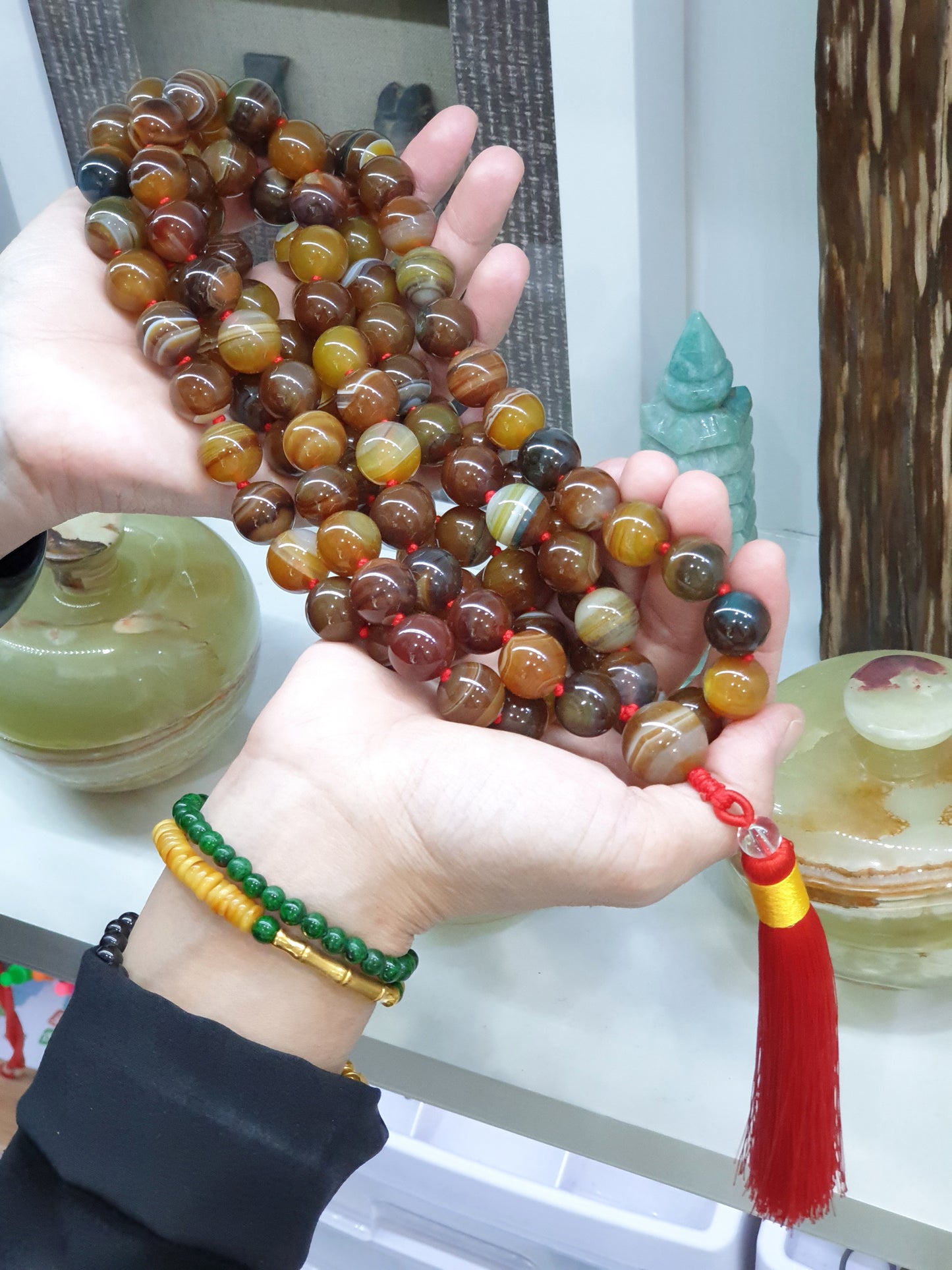 108 Beads Japa Mala Necklace - Tea Onyx | Handcrafted Meditation Beads