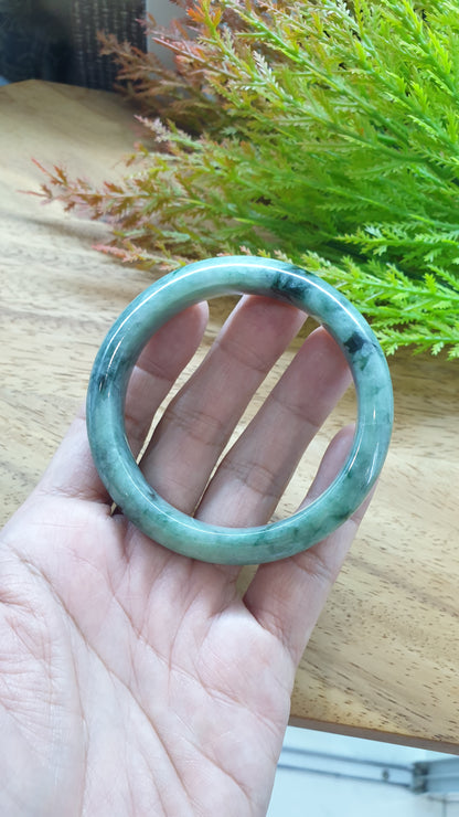 Jade Bangle S58.5 Type A Myanmar Jadeite Speckled Natural Moss Green