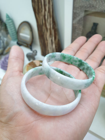 Moss in Snow Jade Square Edge Bangle (S 52.8) | Fei Cui Type A Jadeite