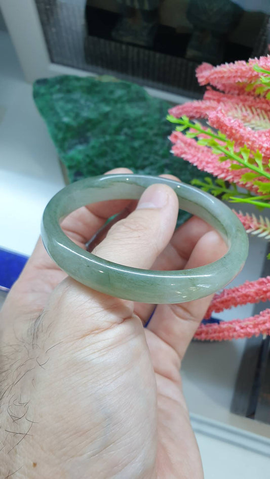 Gray Green Jade Vintage Bangle S57.5 Misty Translucent Type A Myanmar Jadeite