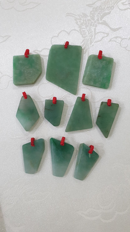 Jade Dog Tag Pendant (Freeform) | Fei Cui - Type A Jadeite | Lucky Red Thread