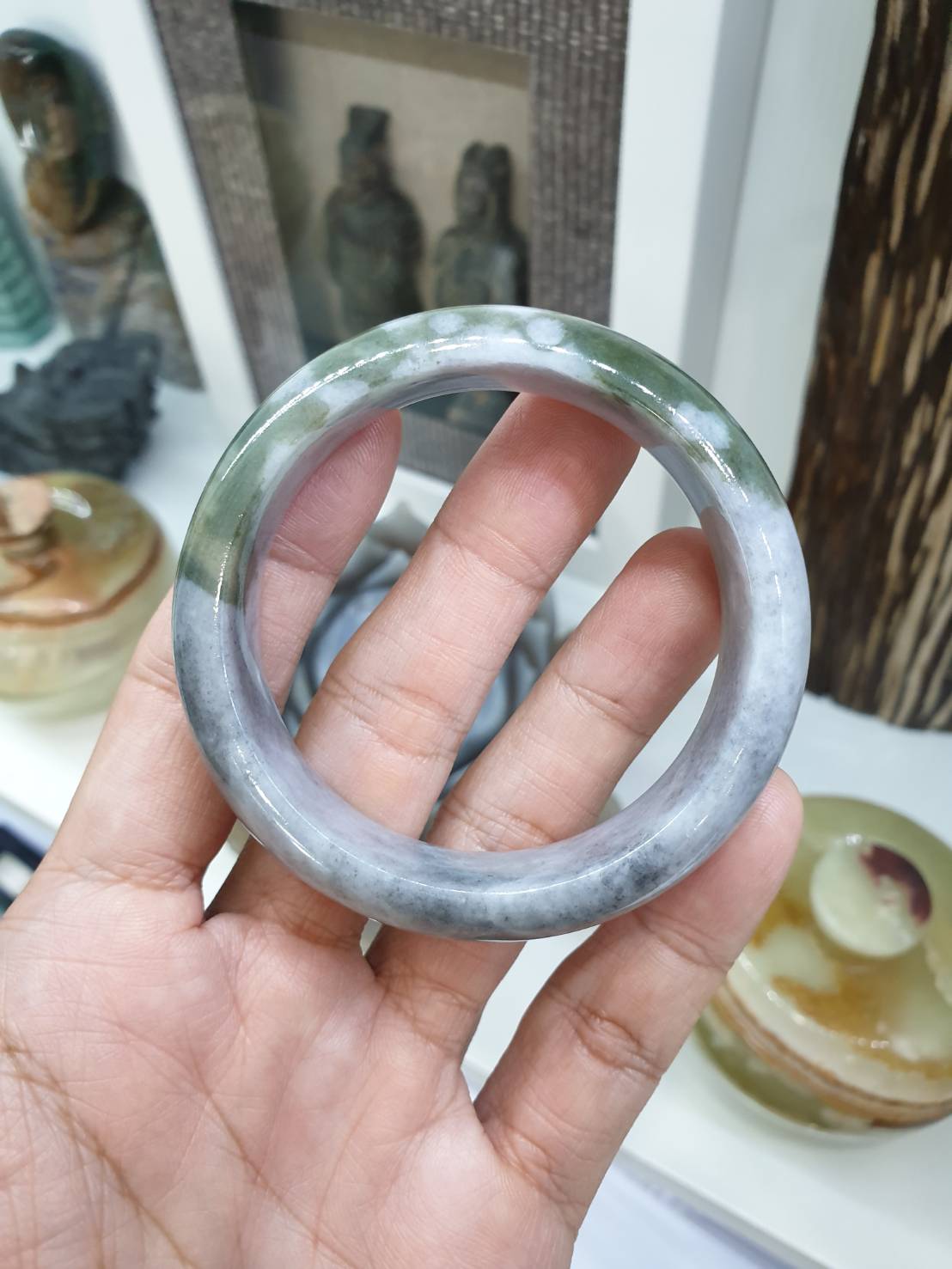 Gray Jade Bangle S54 Type A Myanmar Jadeite Natural Two Toned Everyday Bracelet