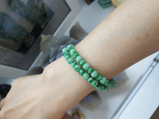 Green Jade Bracelet 17cm Alternate Beads Fei Cui Type A Natural Myanmar Jadeite