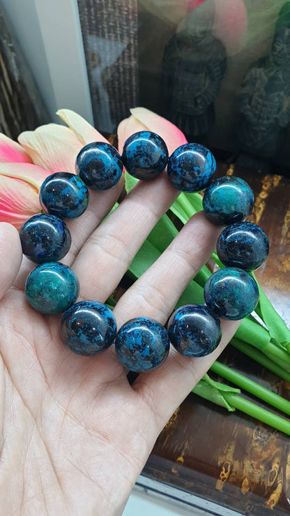 Chrysocolla Bracelet (18 cm) | Natural Stone Beads | His or Hers Statement Wrist Accessory
