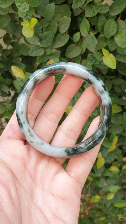Jade Vintage Bangle S59 Black Moss Green Fei Cui Type A Myanmar Jadeite