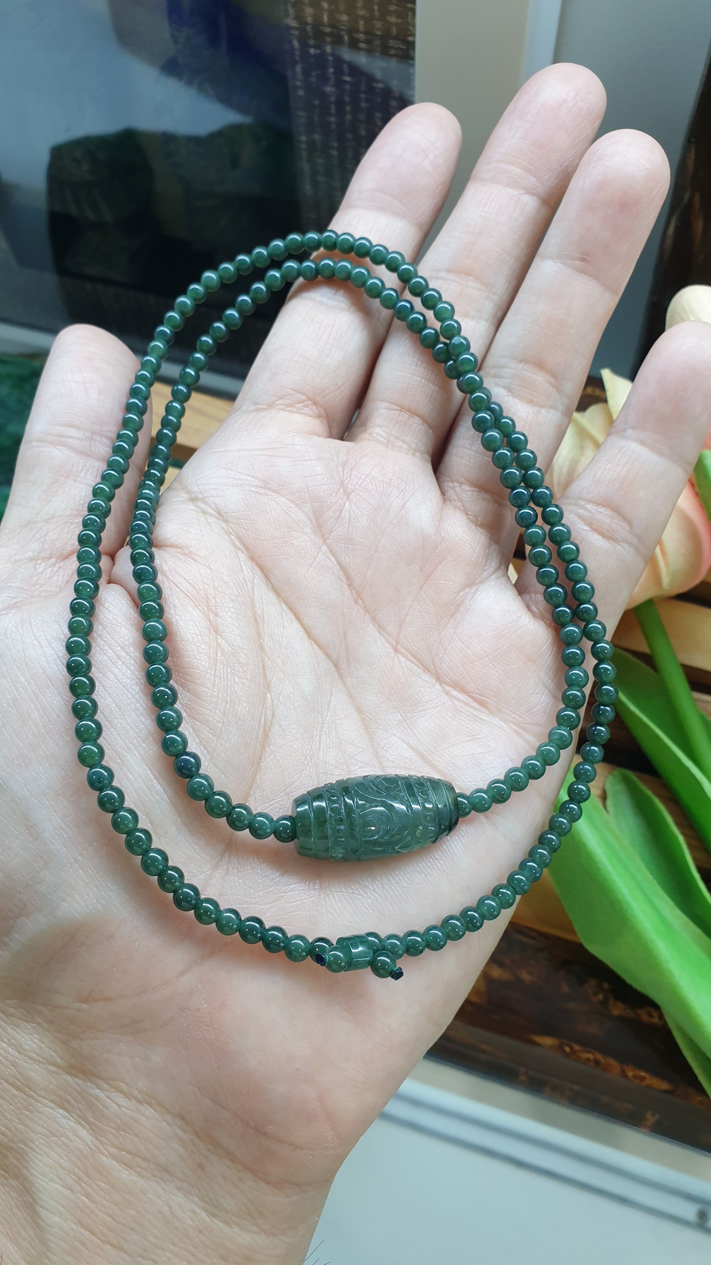 Jade Ru Yi Charm Necklace 24inch Natural Blue Green Jadeite Type A