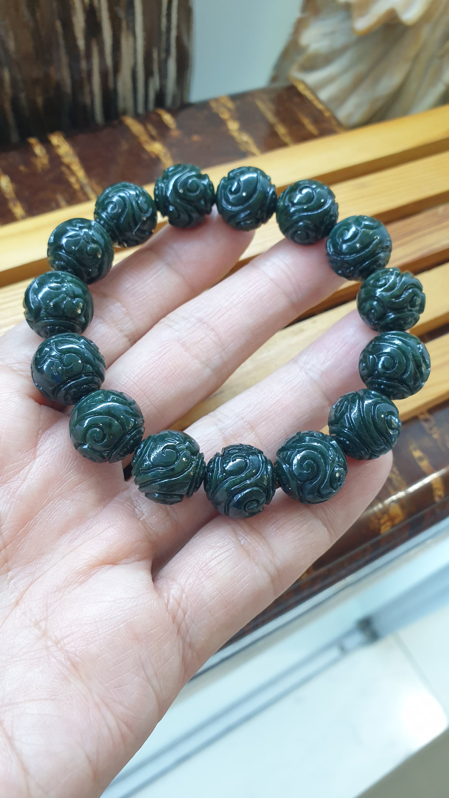 Black Green Jade Ru Yi Bracelets 17cm Fei Cui Myammar Jadeite Type A