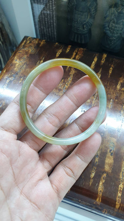 Natural Honey Jade Bangle Cylindrical Size 55-56 Type A Myanmar Jadeite