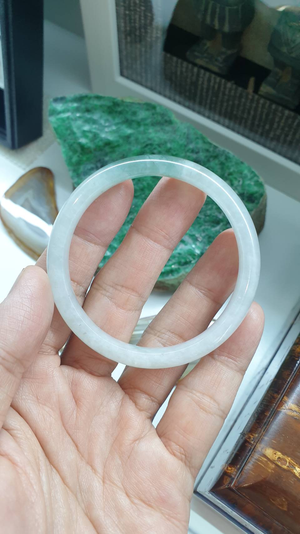 Jade Bangle S55.5 Fei Cui Myanmar Jadeite Type A Natural Green Two Tone