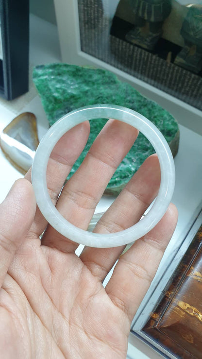 Jade Bangle S55.5 Fei Cui Myanmar Jadeite Type A Natural Green Two Tone