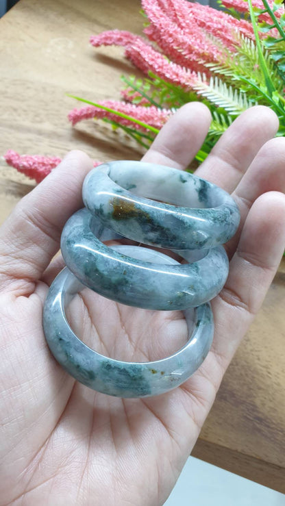 Kiddie Size Jade Bangle S39.5 S41.5 Type A Myanmar Jadeite Green Moss Misty