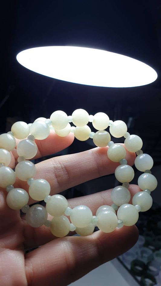 Longan Jade Vintage Beads Bracelet 17cm Type A Myanmar Jadeite Fei Cui