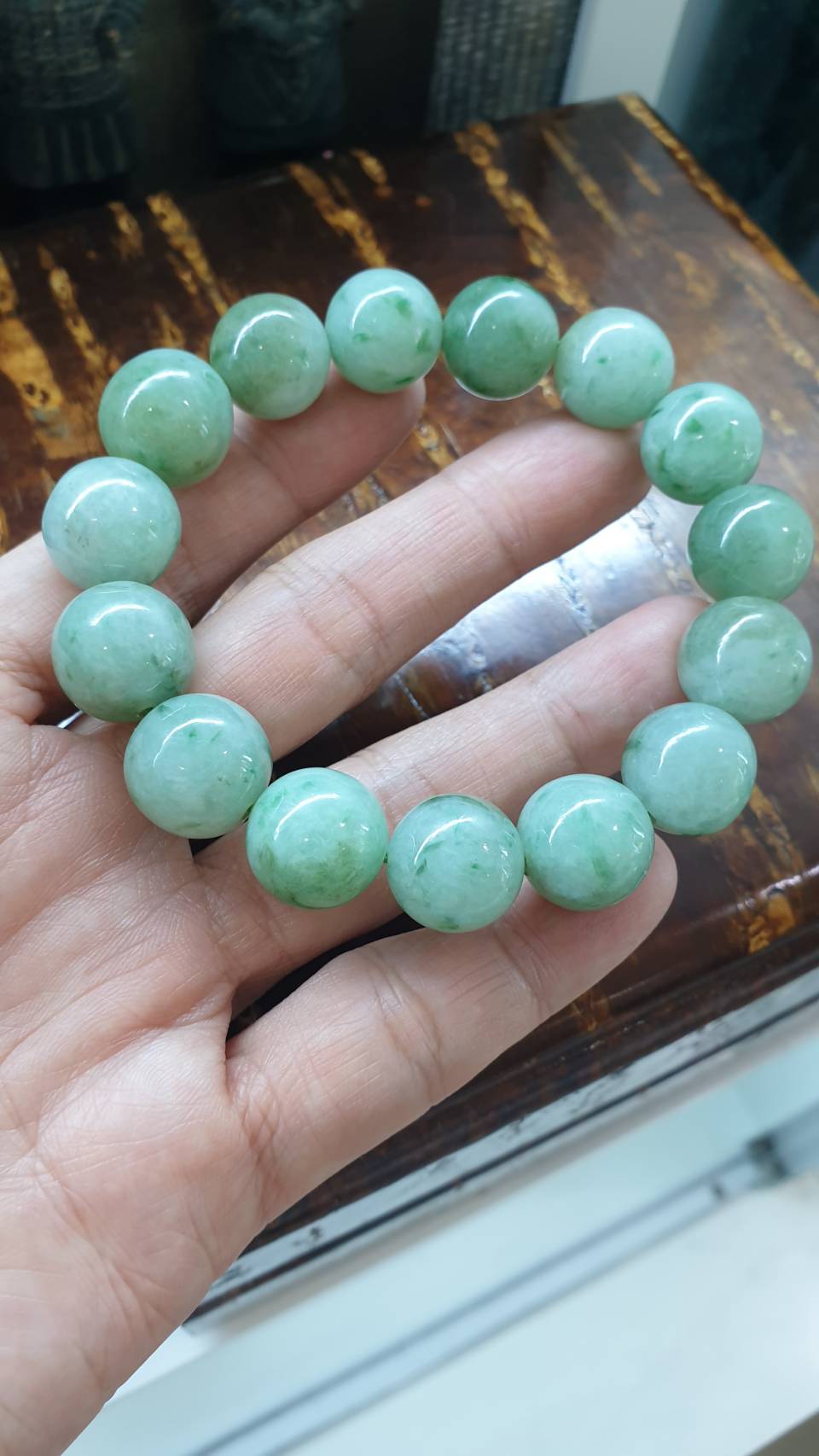2-Toned Green Jade Bracelet (18 cm) | Type A Natural Jadeite Beads | His or Hers Wrist Accessory