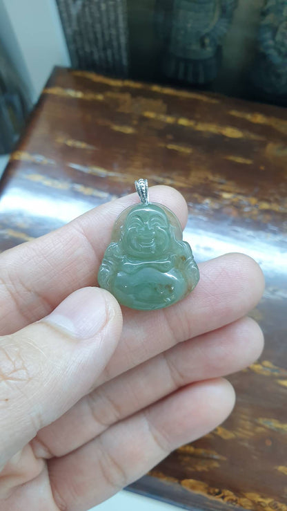 Jade Budai Pendant | Sterling Silver & Type A Natural Jadeite | Wealth Magnet Luckycharm