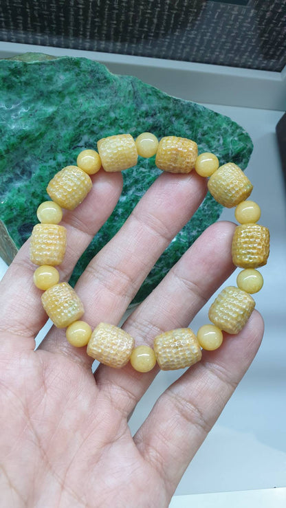 Honey Jade Bracelet 18cm Alternating Type A Beads Myanmar Natural Jadeite