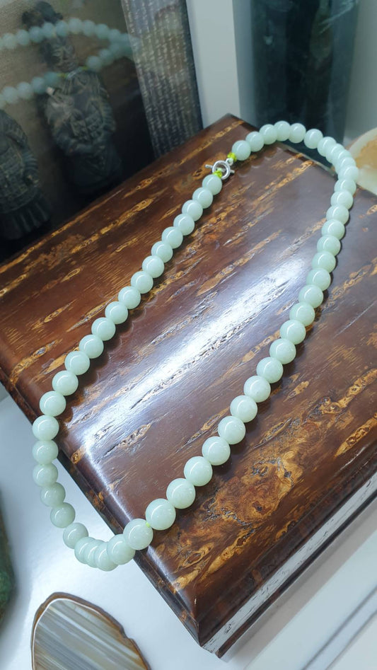 Mint Green Jade Beads Necklace (20") | 9K White Gold Toggle | Type A Natural Jadeite