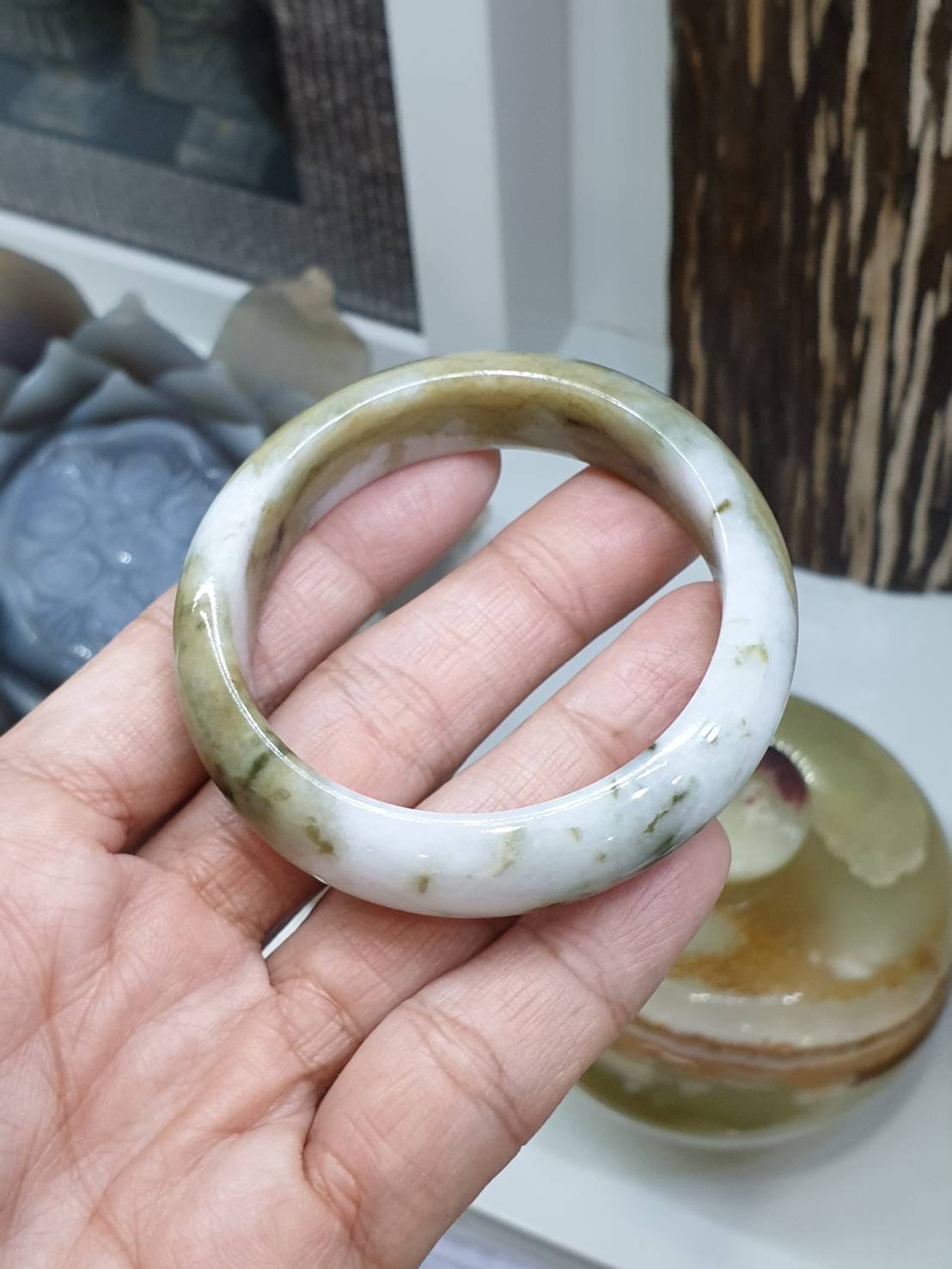 Honey Jade Bangle S52 Type A Myanmar Natural Jadeite Two Toned