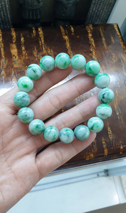 Jade Bracelets 17cm Marbled Green Type Jadeite 13mm Beads