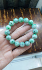 Jade Bracelets 17cm Marbled Green Type Jadeite 13mm Beads