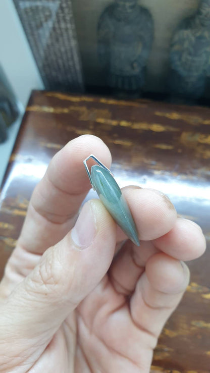 Gray Jade Heart Pendant Type A Natural Jadeite Sterling Silver S925