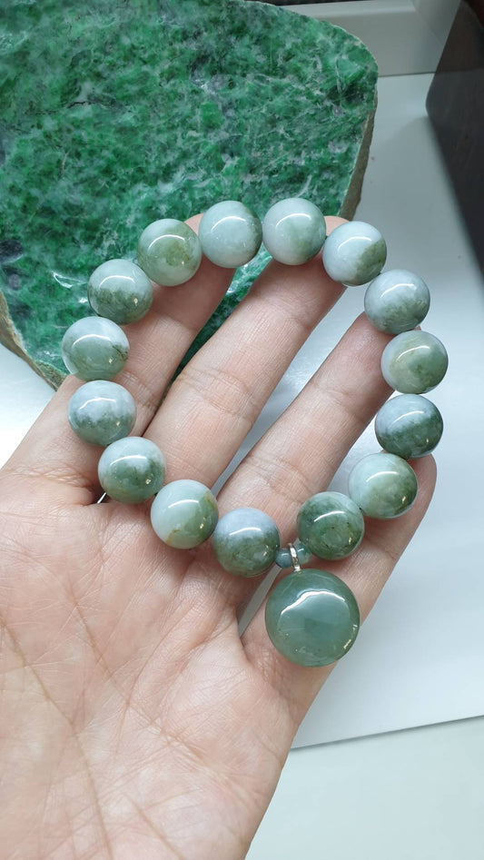 Jade Single Charm Bracelet 17cm Myanmar Natural Jadeite Type A Two Tone Beads
