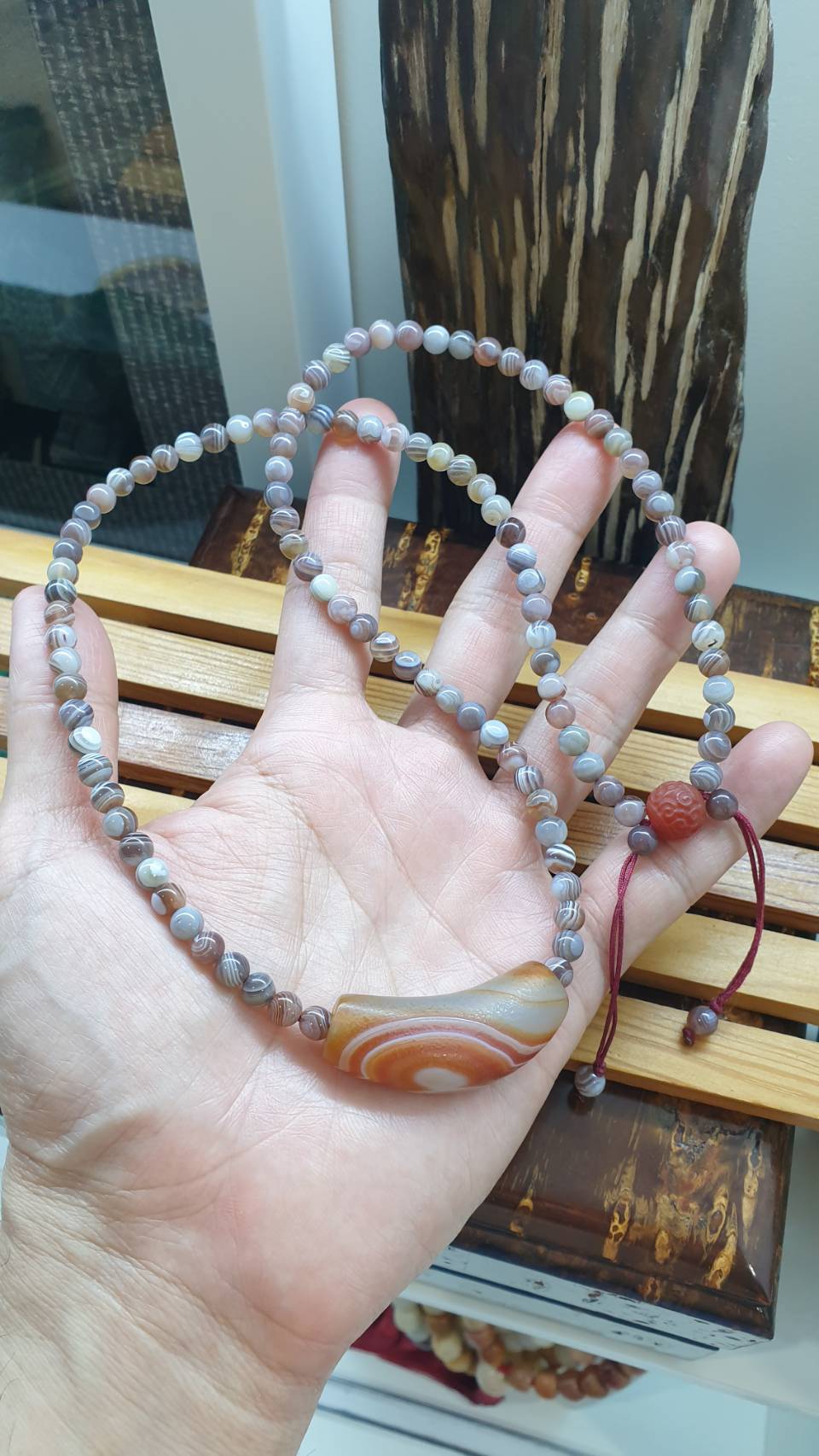 Onyx Dzi Beaded Necklace 26 inch  | Naturally Banded Gemstone Beads