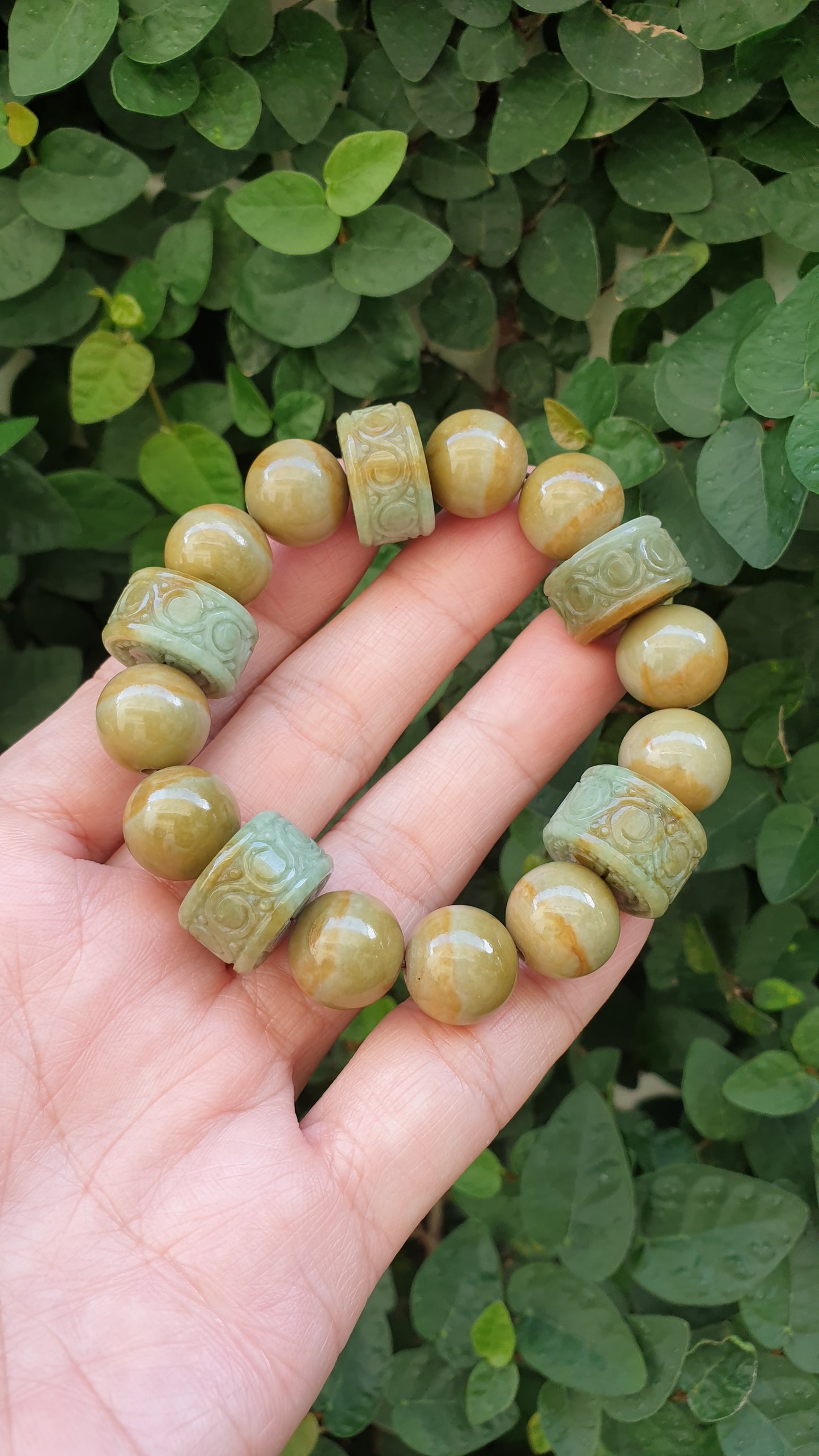 Natural Golden Green Jade Ru Yi Bracelet 17cm Type A Myanmar Jadeite