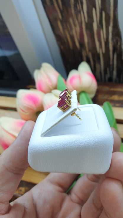 14K Gold Ruby Princess Stud Earrings Natural Gemstones and Solid Gold