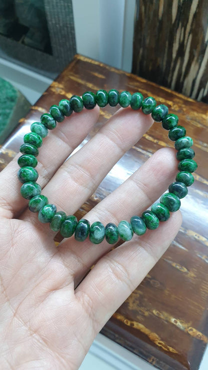 Type A Natural Green Jadeite Abacus Bracelet 18cm with Graduating Beads