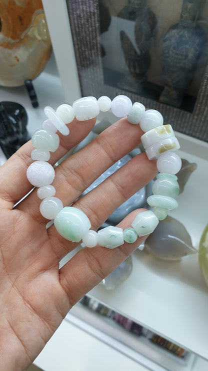 Natural White Jade 17cm Bracelet - Type A Myanmar Jadeite Mixed Beads
