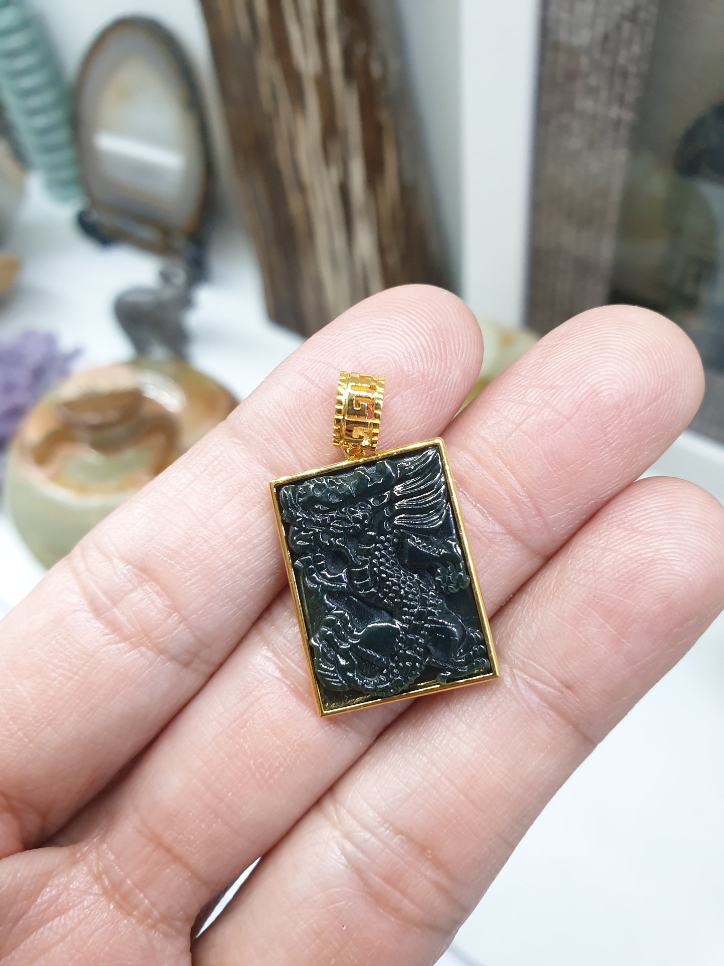 Genuine Black Jade Dragon Pendant 🐉| 18K Gold Setting | Type A Natural Jadeite