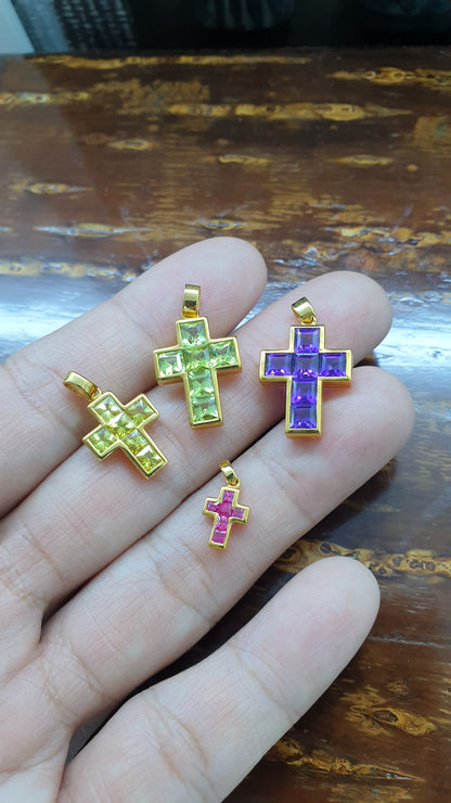Gemstone Cross Pendant (Selection) | Solid 9K Gold Setting | Perfect Gift for Her 🎁
