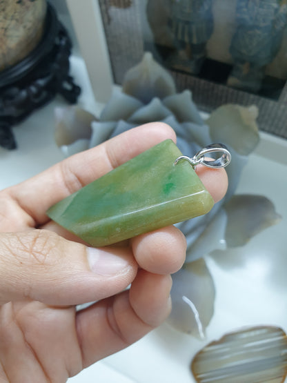 Natural Jadeite Dog Tag Pendant Sterling Silver - Honey Green or Lavender