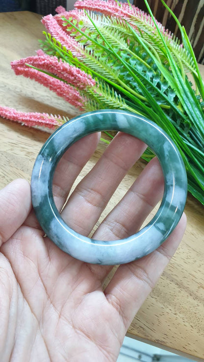 Jade Cylindrical Bangle S55.8 Fei Cui Green Type A Myanmar Jadeite Two Tone