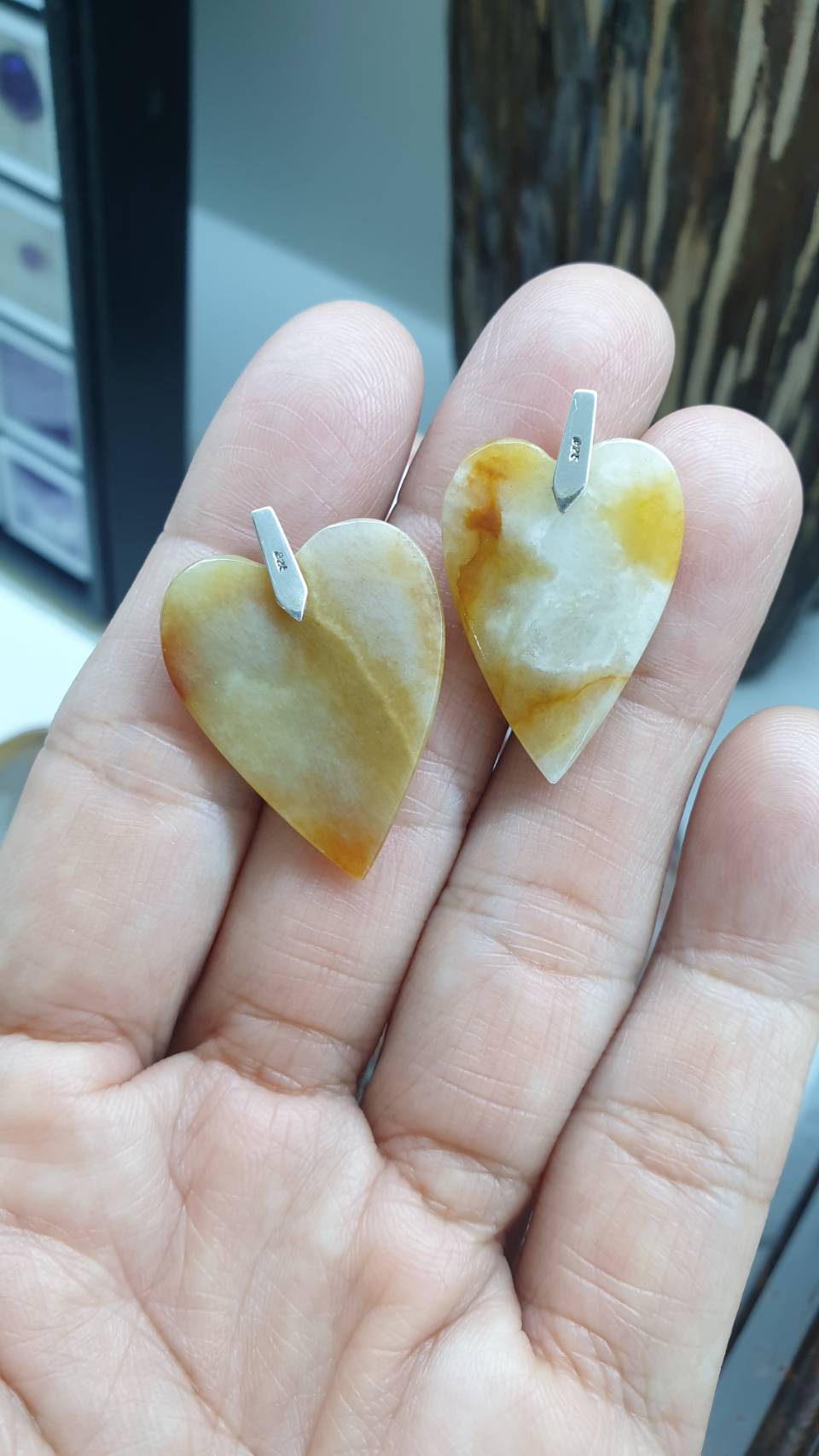 Honey Jade Heart Pendant Type A Natural Jadeite Sterling Silver S925