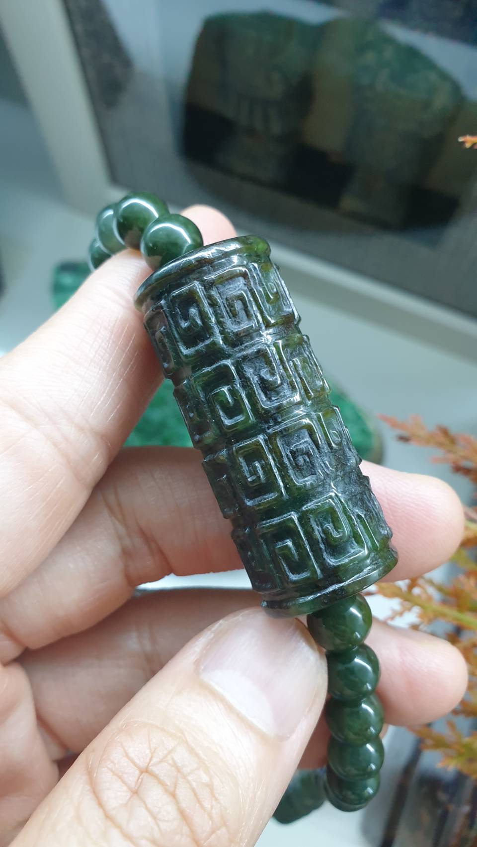 Ru Yi Jade Statement Necklace 26inch Natural Smoky Green Fei Cui Type A Jadeite