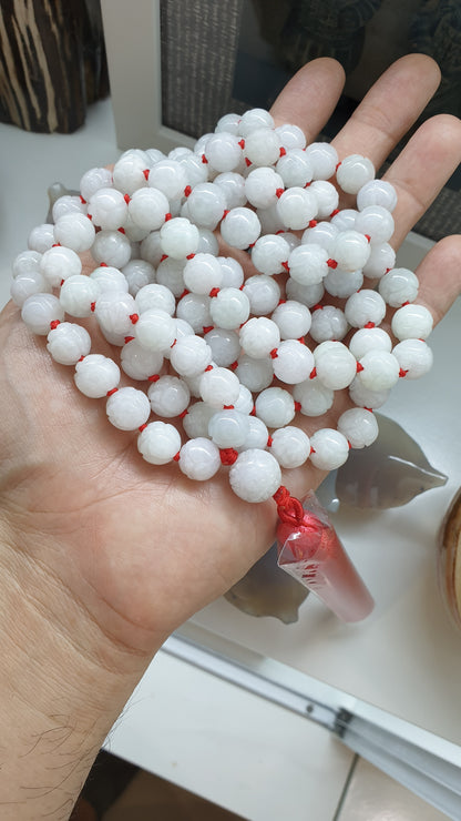108 Beads Japa Mala - White Jade Lotus  Beads | Type A Natural Jadeite | Handcrafted Meditation Beads