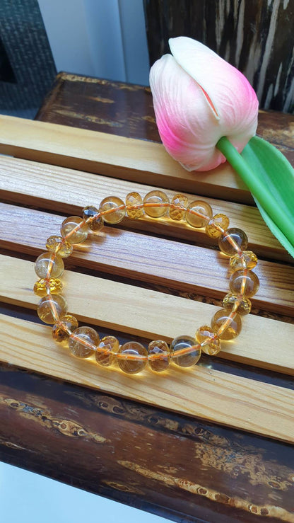 Citrine and Amethyst Paired Bracelets 17 cm - Natural Gemstone Beads